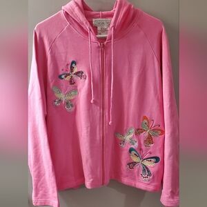 Mandal Bay  Unique Pink Butterfly Design Jacket Eith Hood And Full Zip.